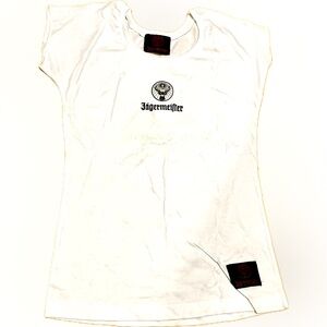 NEW! Jagermeister women’s white T-shirt “Shots Happen” Size S/M cotton